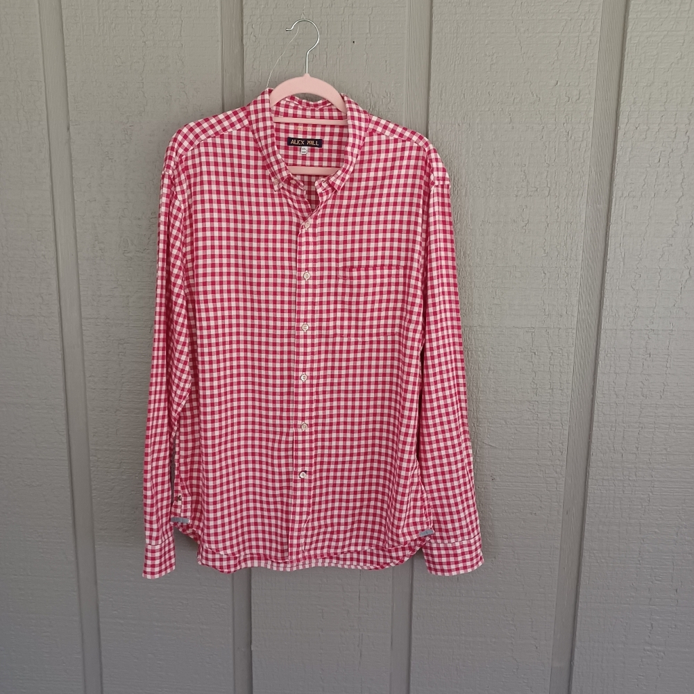 Alex Mill Men Gingham Button Down Shirt Size XL Red White Cotton Long Sleeve